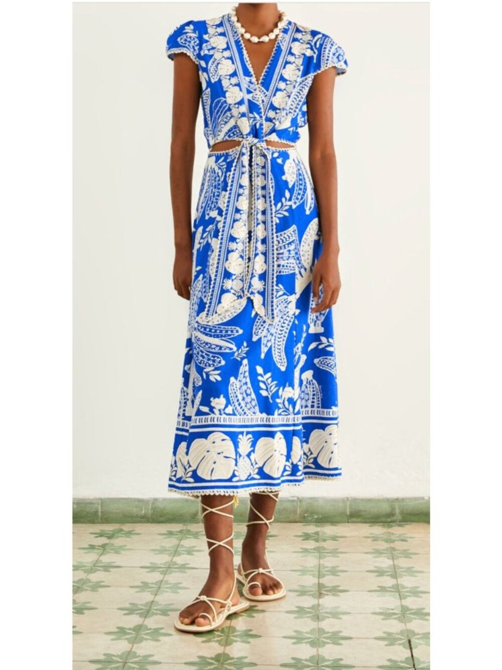 Farm Rio $255 Blue Lace Banana Midi Dress Size Small